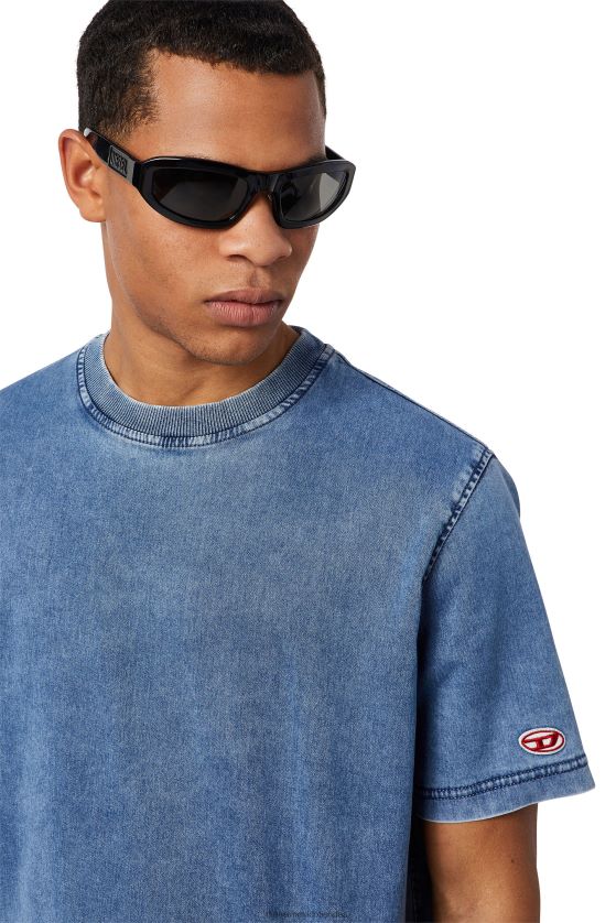Diesel playera de mezclilla con estampado de d-biggor hombres 4P44F228 vestir azul claro