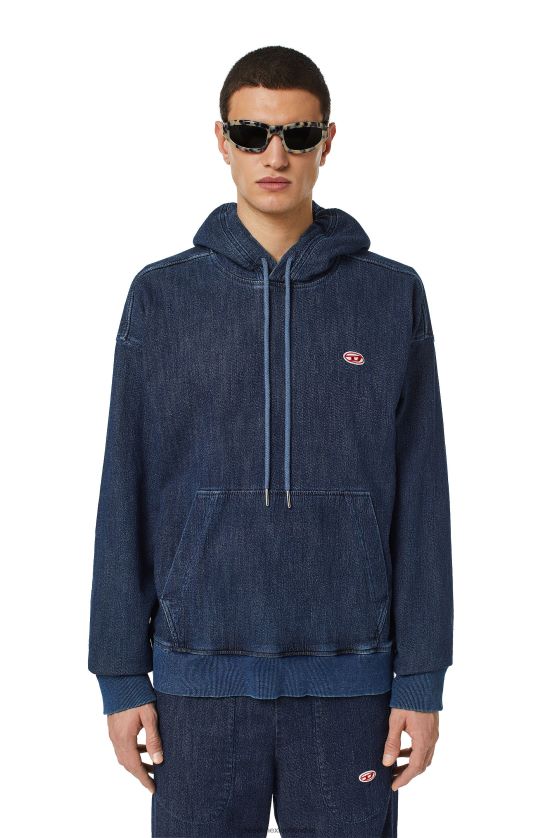 Diesel sudadera con capucha de mezclilla acanalada hombres 4P44F168 vestir azul oscuro