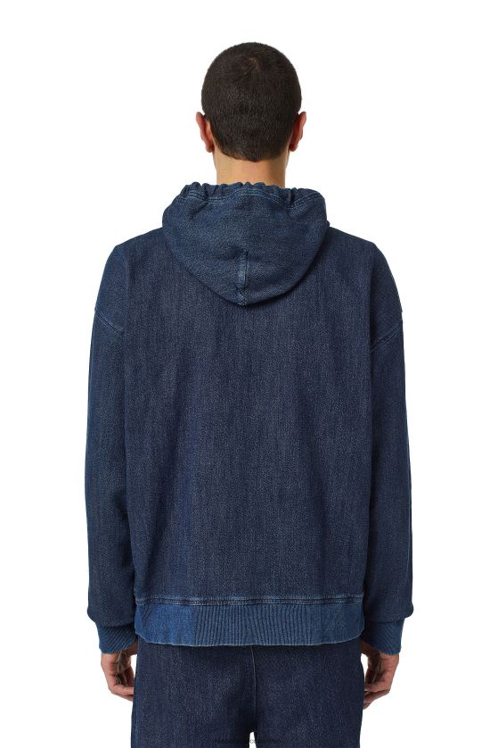 Diesel sudadera con capucha de mezclilla acanalada hombres 4P44F168 vestir azul oscuro