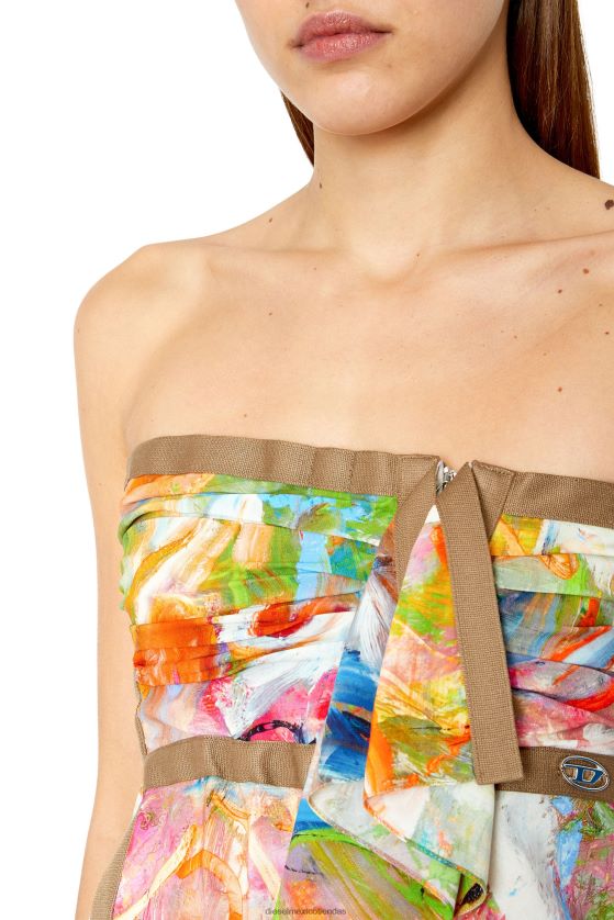 Diesel t-antur-estampado mujer 4P44F917 vestir rojo marrón